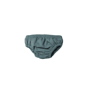 A single Lumi Brief Swim Nappy in Moss color isolated on a white background.