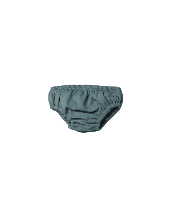 A single Lumi Brief Swim Nappy in Moss color isolated on a white background.