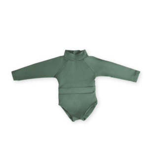 A June One-Piece - Moss Colour for infants isolated on a white background.