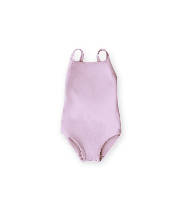 A Mara One-Piece leotard in rose color on a white background.
