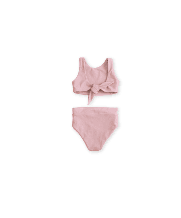 Arla bikini swimsuit in rose color with a bow detail on top, displayed on a white background.