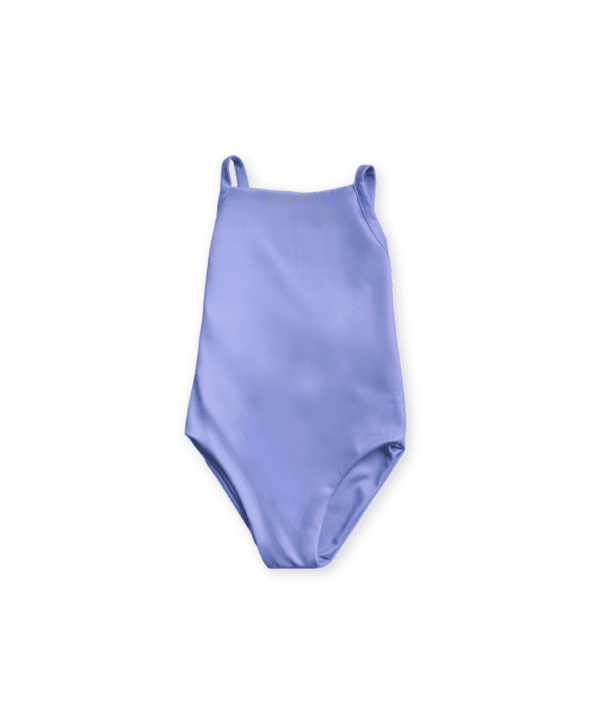 A Mara One-Piece - Blueberry on a white background.