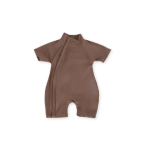 Brown Zimmi Onesie - Tort with a zipper, displayed on a white background.