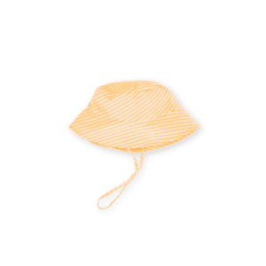 Vali Bucket Hat - Dandelion Stripe with chin ties on a white background.