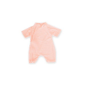 Zimmi Onesie - Marigold Stripe laid out on a white background.