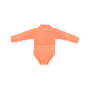 The June One-Piece - Marigold bodysuit for infants isolated on a white background.