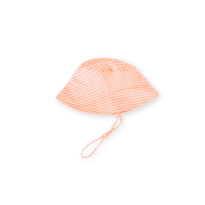 Marigold striped baby hat on a white background.