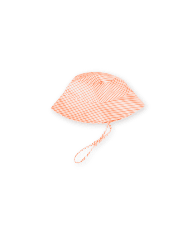 Marigold striped baby hat on a white background.