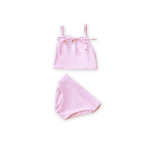Peach Blossom Luna Bikini and matching diaper cover isolated on a white background.