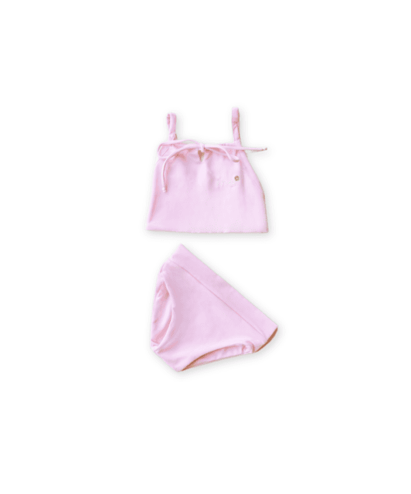 Peach Blossom Luna Bikini and matching diaper cover isolated on a white background.